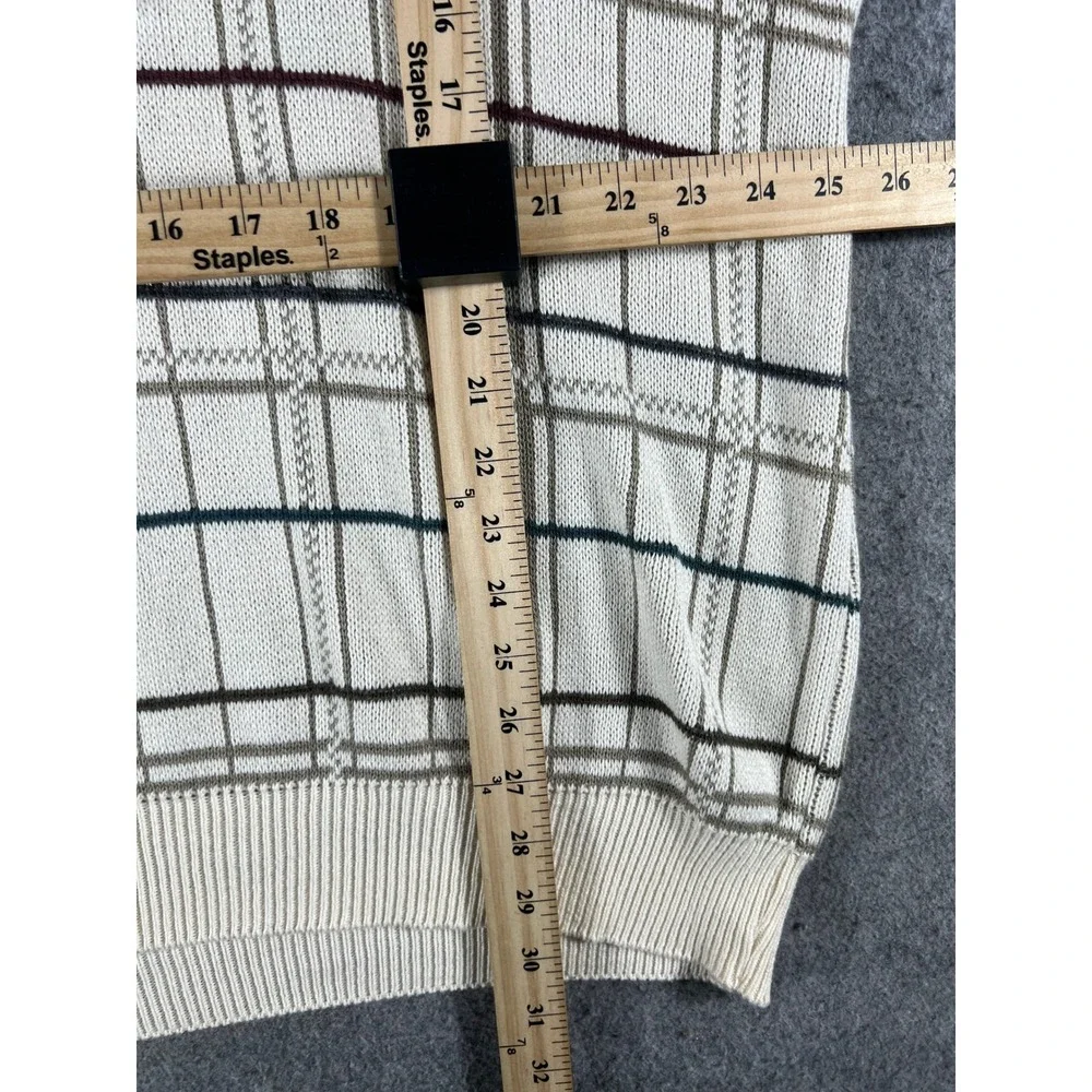 Fairway Sport Crewneck Sweater Mens Large Cream Plaid Cotton Knit Golf USA